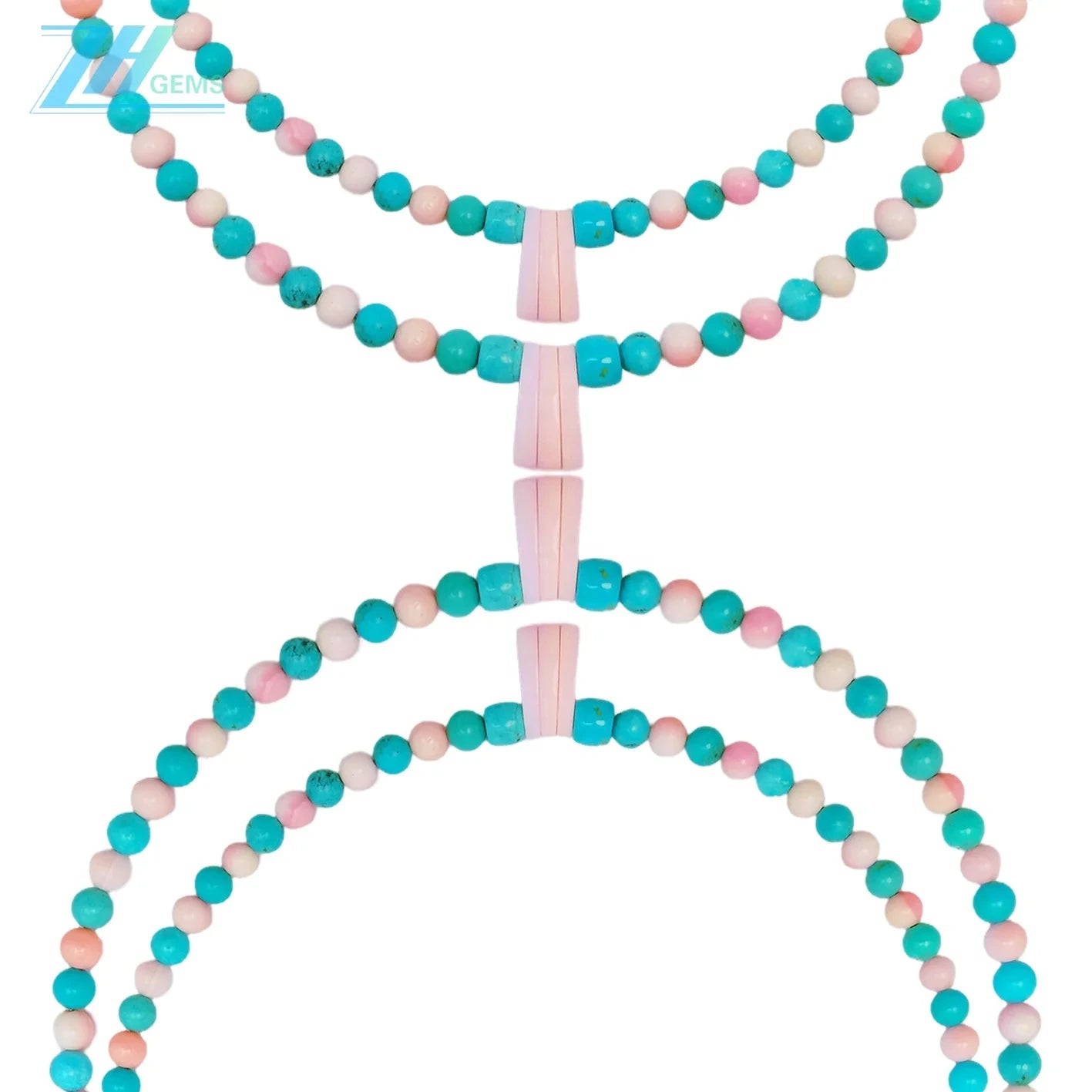 16inch Natural Turquoise And Pink Opal Round Beads Gemstone Necklace Beautiful Jewelry Blue And Pink Color