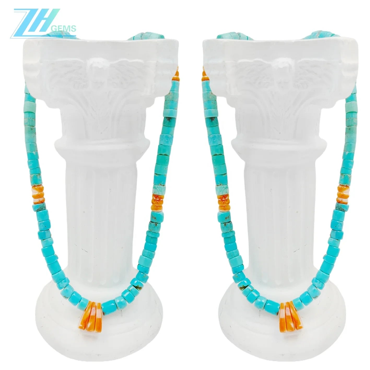 Natural Turquoise And Spiny Oyster Heishi And Roundle Beads Gemstone Green Orange Color As Atmosphere Gift For Making Jewelry