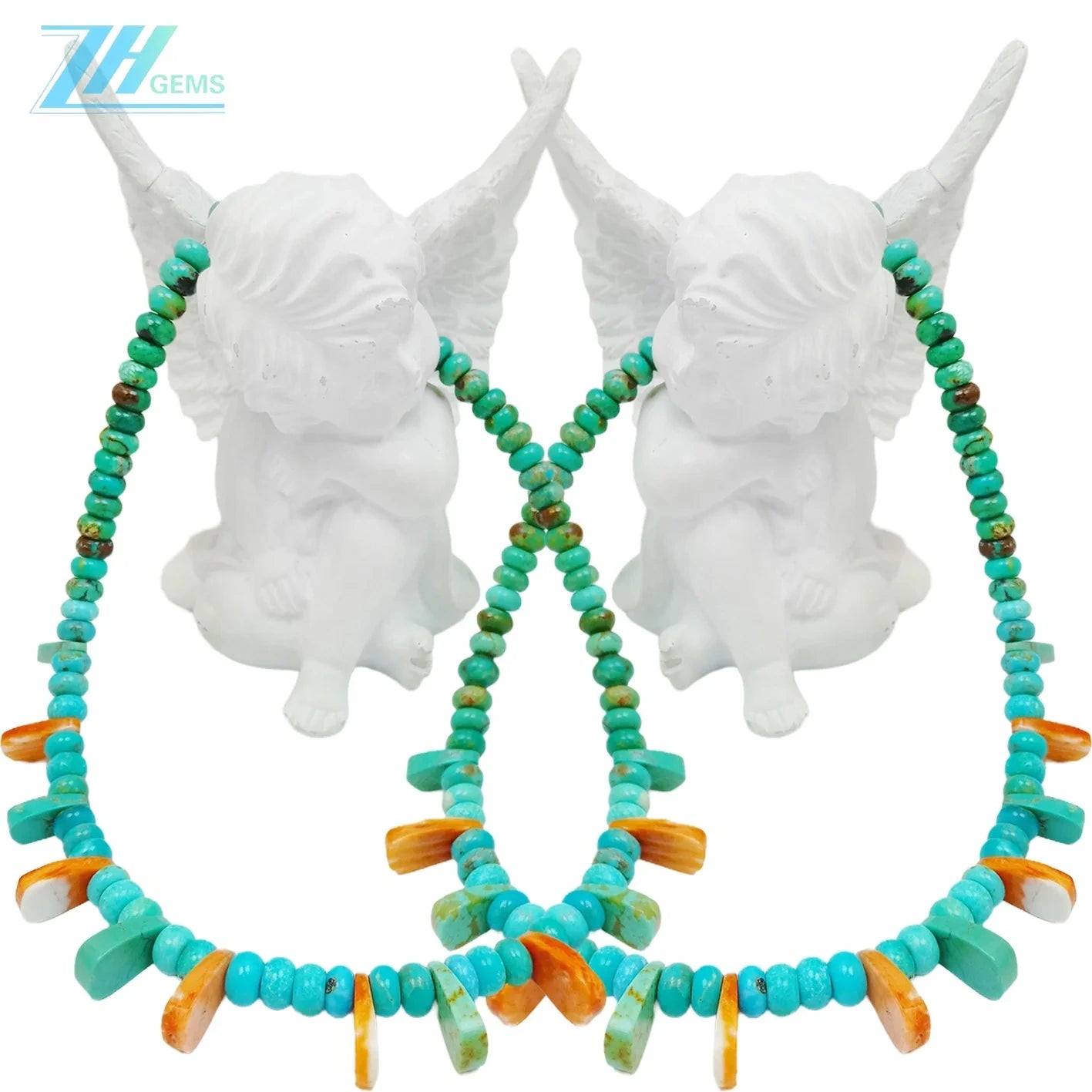 Natural Turquoise And Orange Spiny Oyster Roundle Beads Size 16inch Weight Green Match Orange As Gift For Girlfriend Making