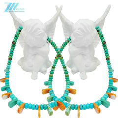 Natural Turquoise And Orange Spiny Oyster Roundle Beads Size 16inch Weight Green Match Orange As Gift For Girlfriend Making