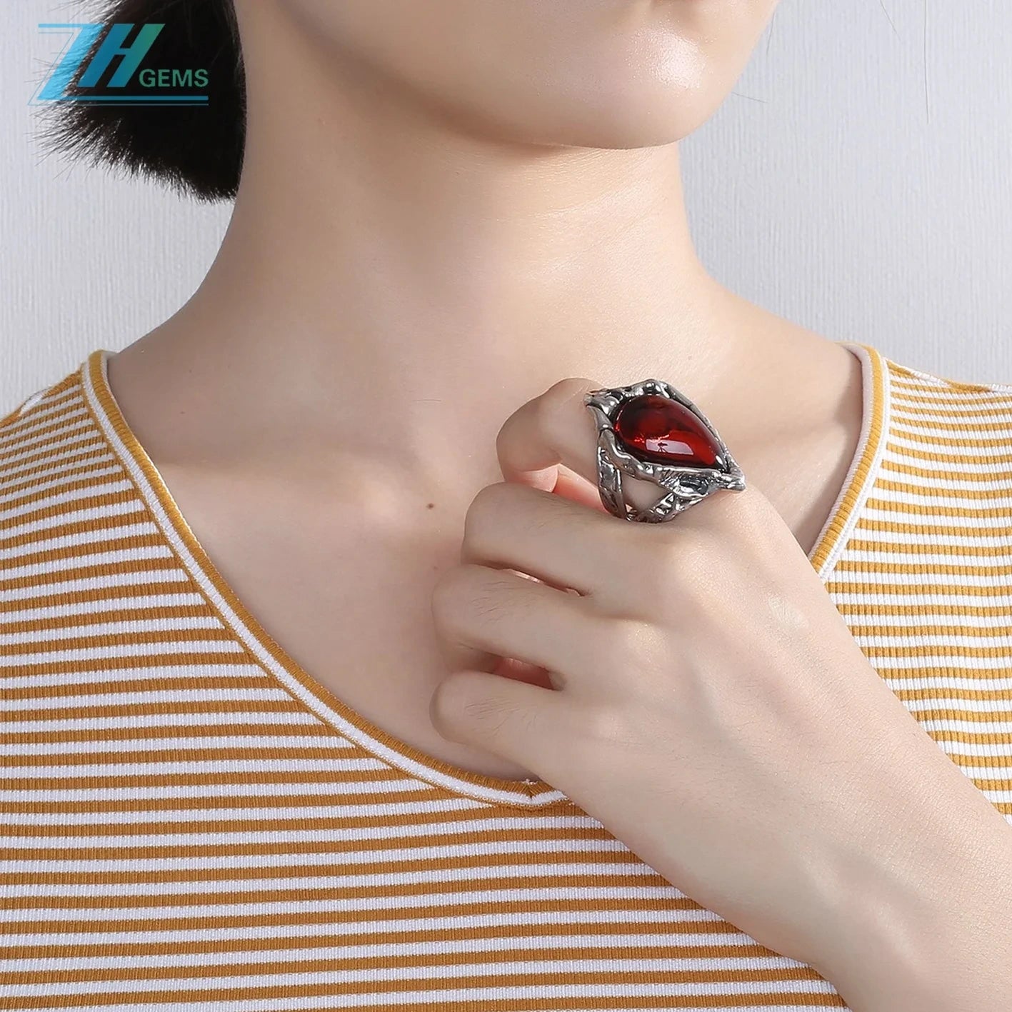 20.5g Red Amber Natural Baltic Sea Non-optimized Blood Pool Ring 925 Sterling Silver Inlay Fashion Design Holiday Gift