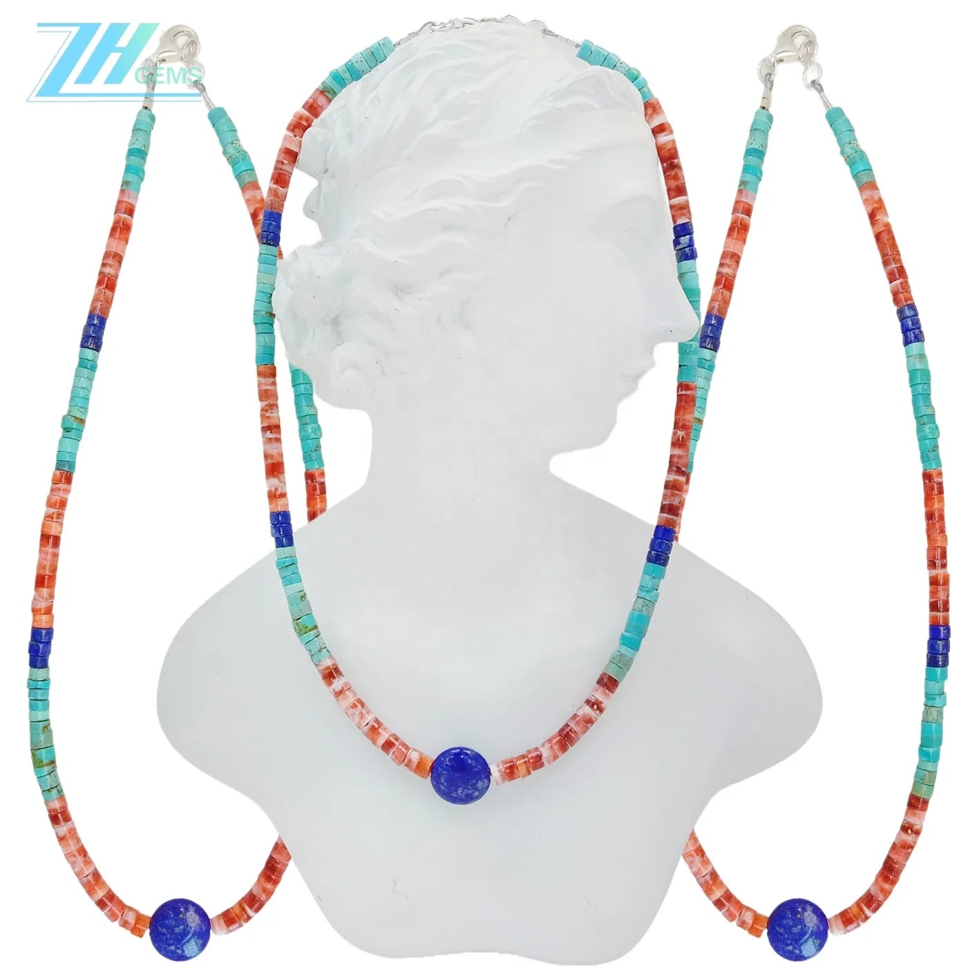 Natural Turquoise Spiny Oyster Lapis Lazuli Necklace Beautiful Jewelry Casual Natural Irregular Gemstone Necklace Handmade Gift