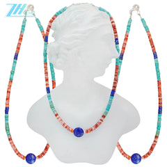 Natural Turquoise Spiny Oyster Lapis Lazuli Necklace Beautiful Jewelry Casual Natural Irregular Gemstone Necklace Handmade Gift