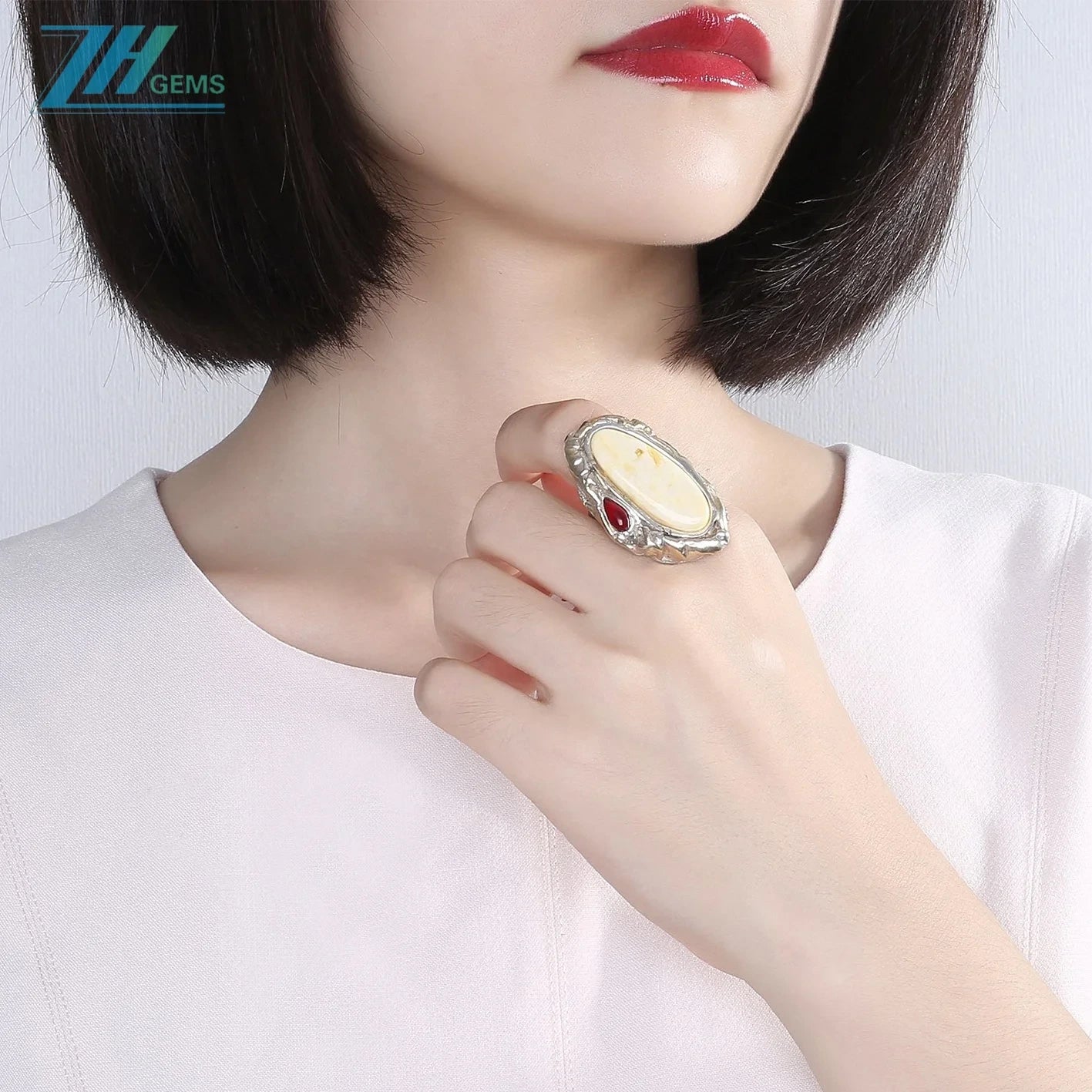 Baltic Amber For 21.2g Jewelry Making Fashion Design White Huge Ring High Quality Loose Beads Making Amberpersonalized Jewelry