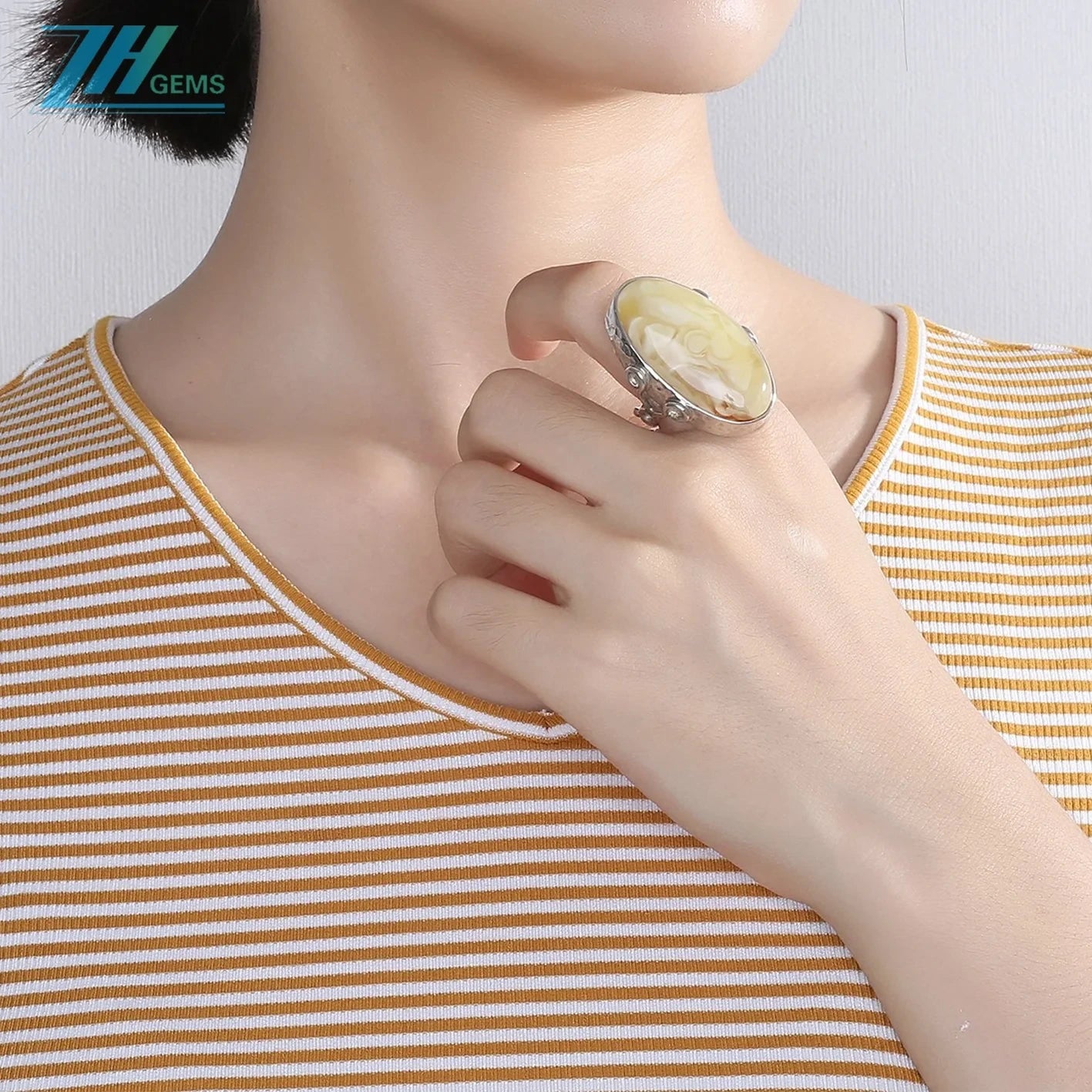 Baltic White Amber Gemstone Handmade 925 Sterling Silver Ring Ring Stamped Amber Ring Making Gift For Her