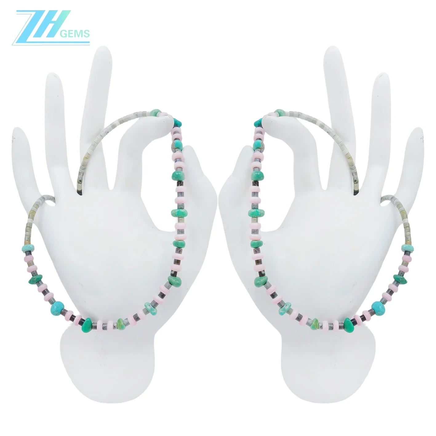 Natural Turquoise Burma Jadeite Pink Opal Black Agate Gemstonenecklace Multi Color Beautiful Jewelry As Gift For