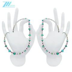 Natural Turquoise Burma Jadeite Pink Opal Black Agate Gemstonenecklace Multi Color Beautiful Jewelry As Gift For