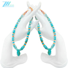 Natural Turquoise And Orange Spiny Oyster Blue Color With Orange Free-shape Barrel And Roundle Deads Necklace As Gift