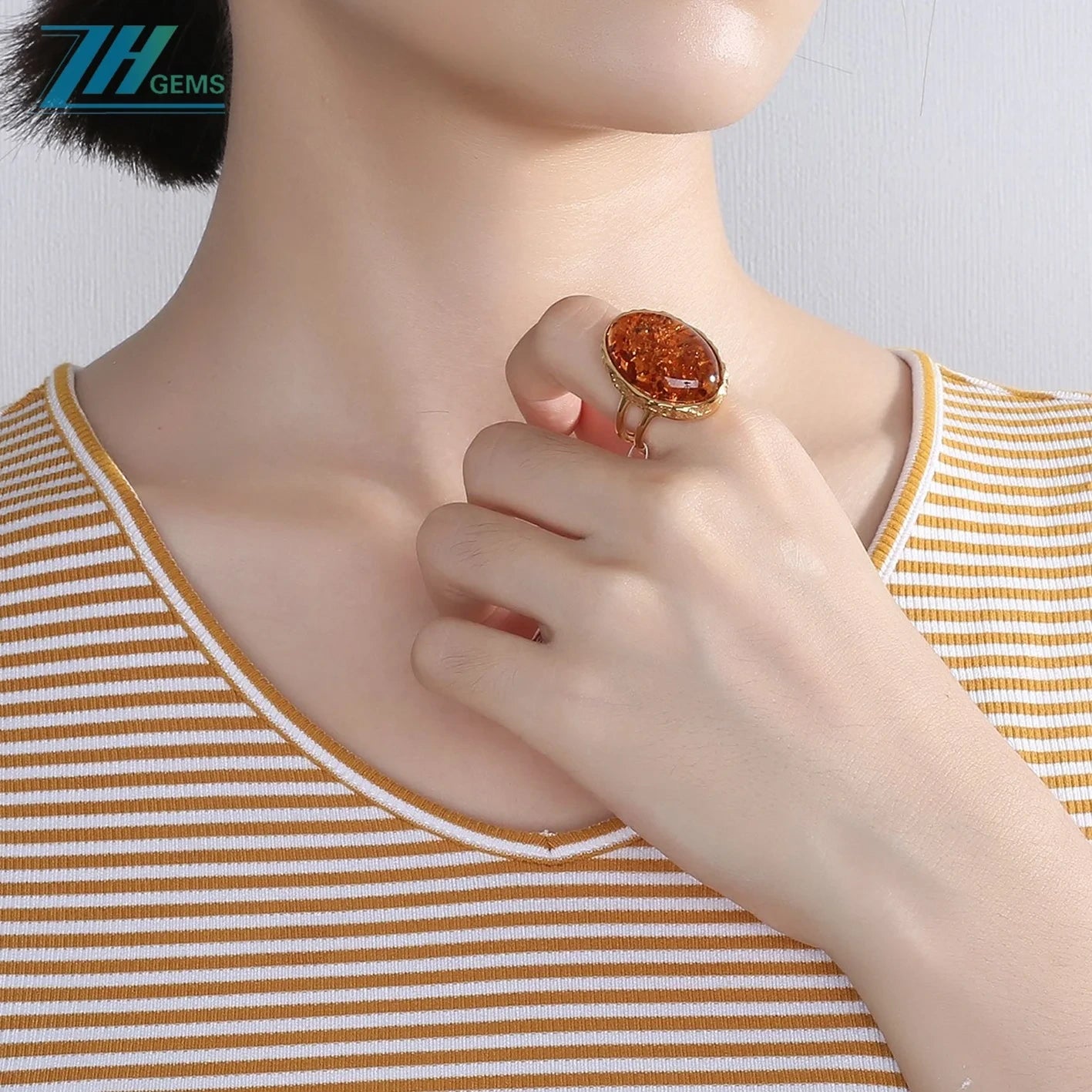 Amber Ring Orange Cabochon Oval Sterling Amber Stone Engagement Gift For Her Huge Handmade