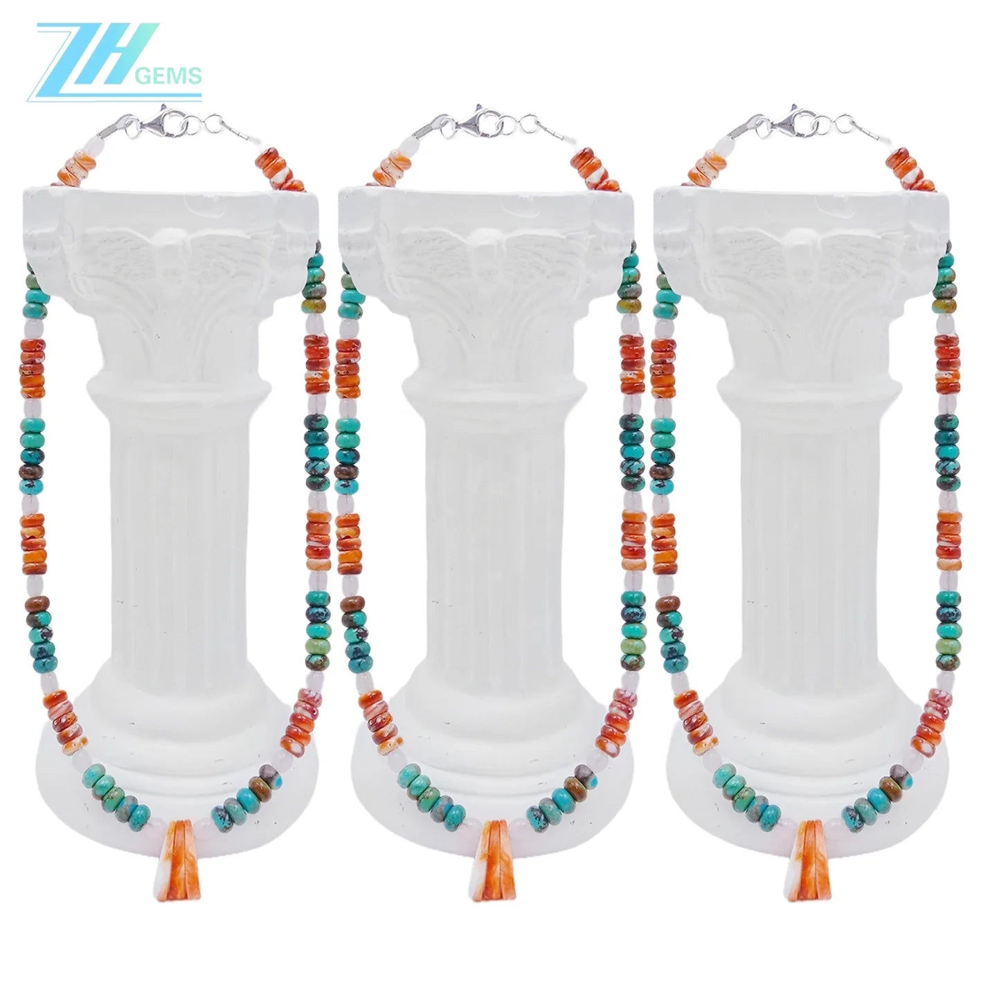 Spiny Oyster Rose Quartz Natural Turquoise 16inch Orange Green Gemstone 23g As Gift For Mon And Girlfriend Summer