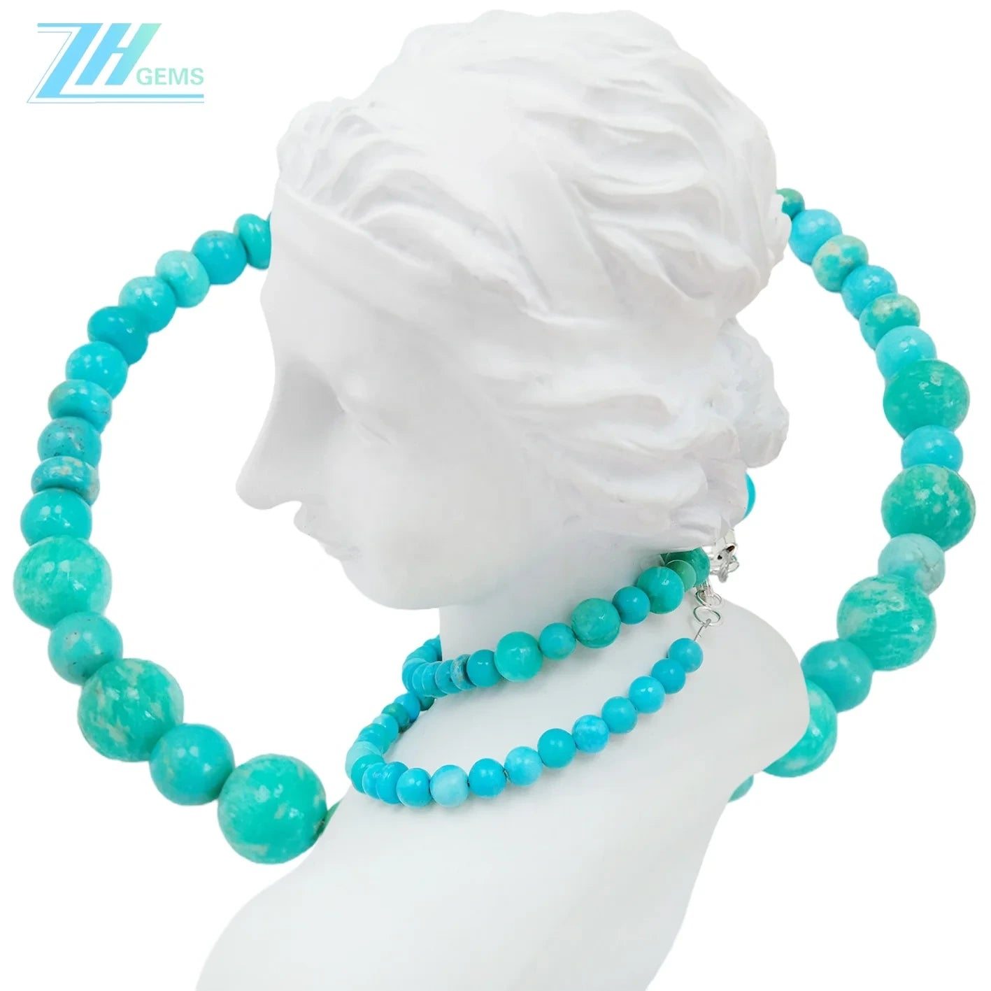 Natural Turquoise 16inch 21.6gram Necklace Beautiful Jewelry Delicate Present Round Beads 8mm Match 6mm Periphery Gift
