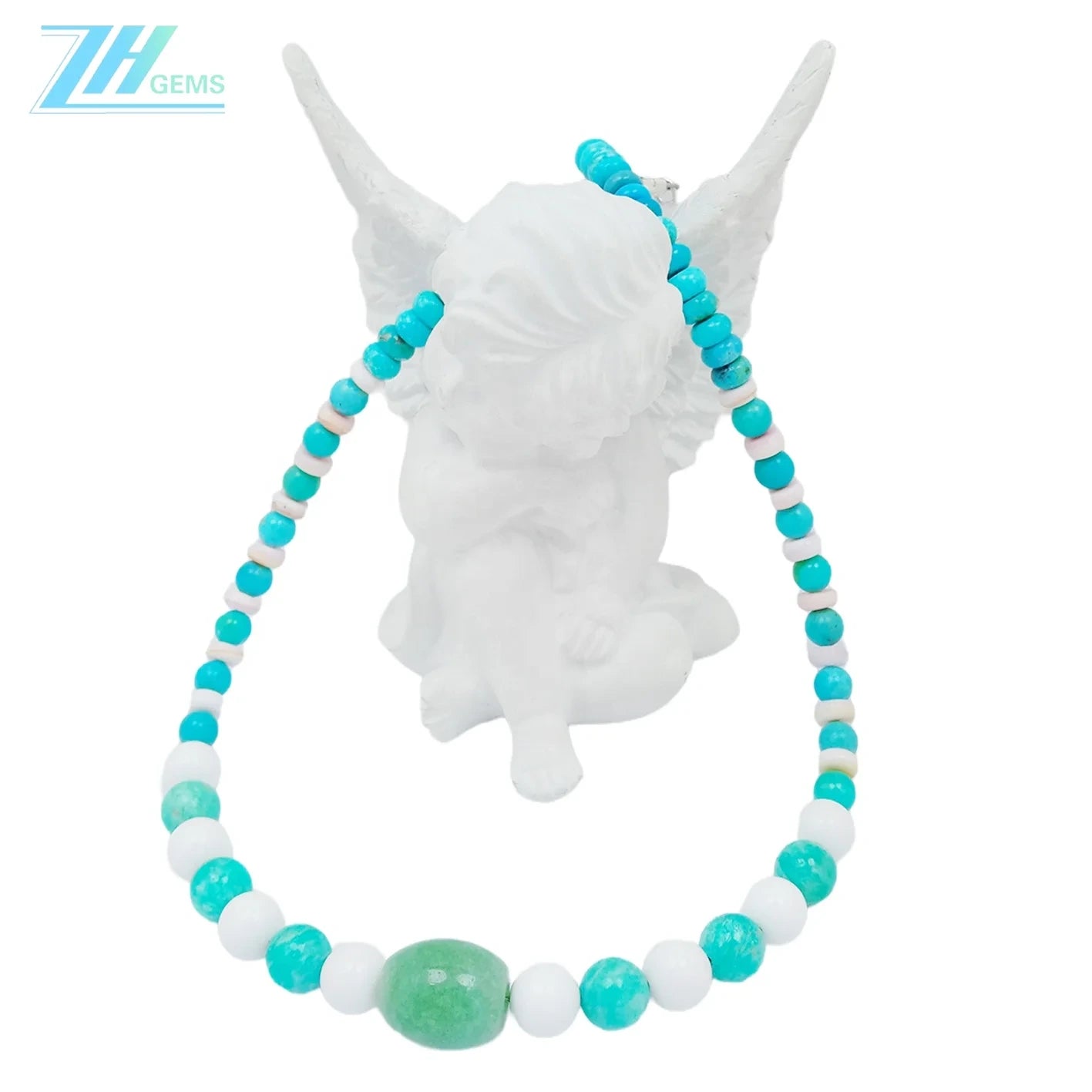 Natural Turquoise Amazonite Tridacna Aventurine Roundle Round Beads Gemstone Combination Jewelry Size 16inch Weight27.6g