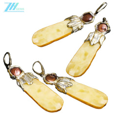 White Amber Earrings Big Stones Earrings Genuine White Baltic Amber Handmade Jewelry