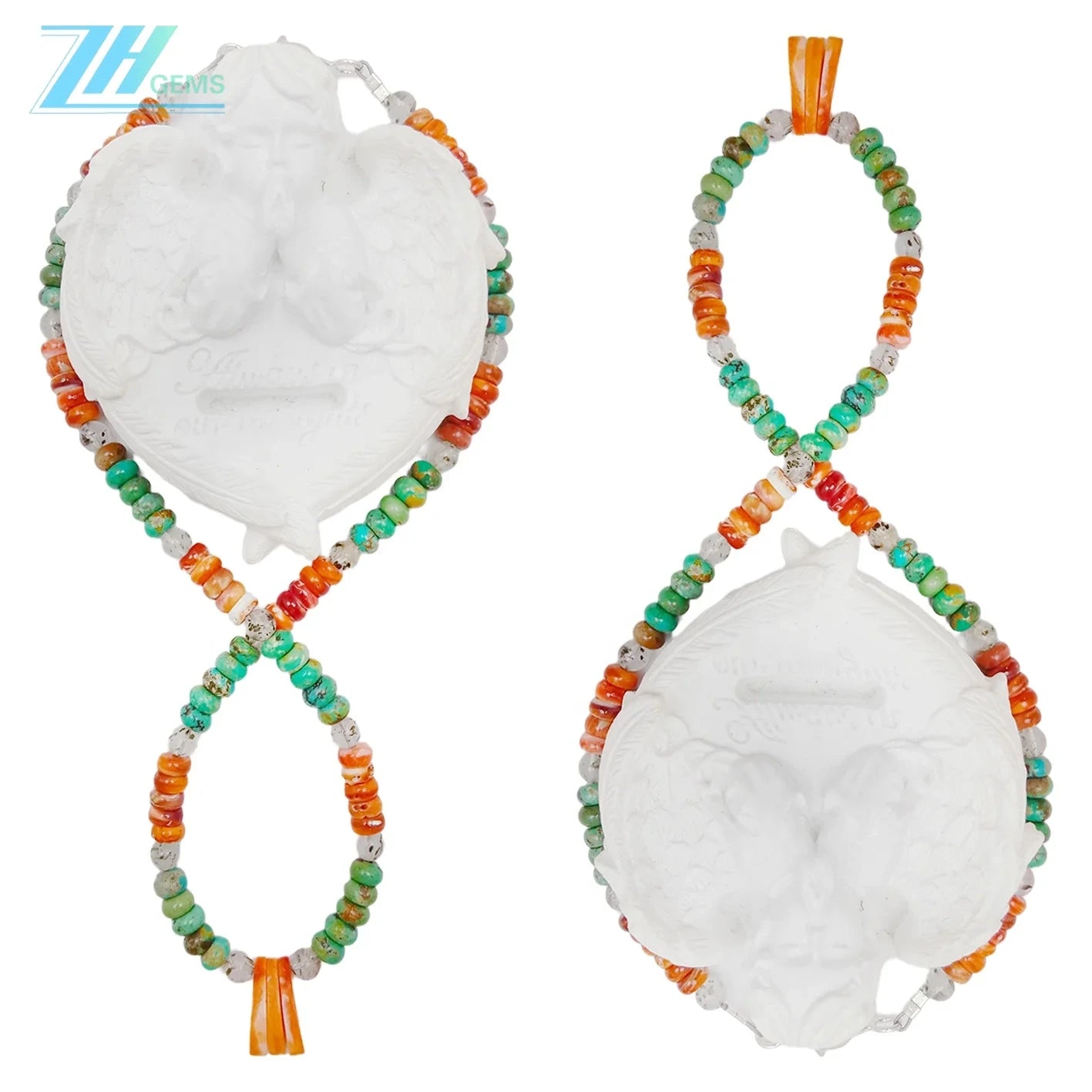 Natural Turquoise Spiny Oyster Black Rutilated Quartz Orange Green Gemstone Gift Necklace For Girlfriend Diy Jewelry Making