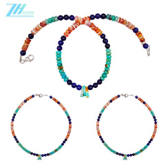 Natural Turquoise Drop And Sodalite With Spiny Oyster Handmade Jewelry Energy Bracelet With Natural Gemstone Beads