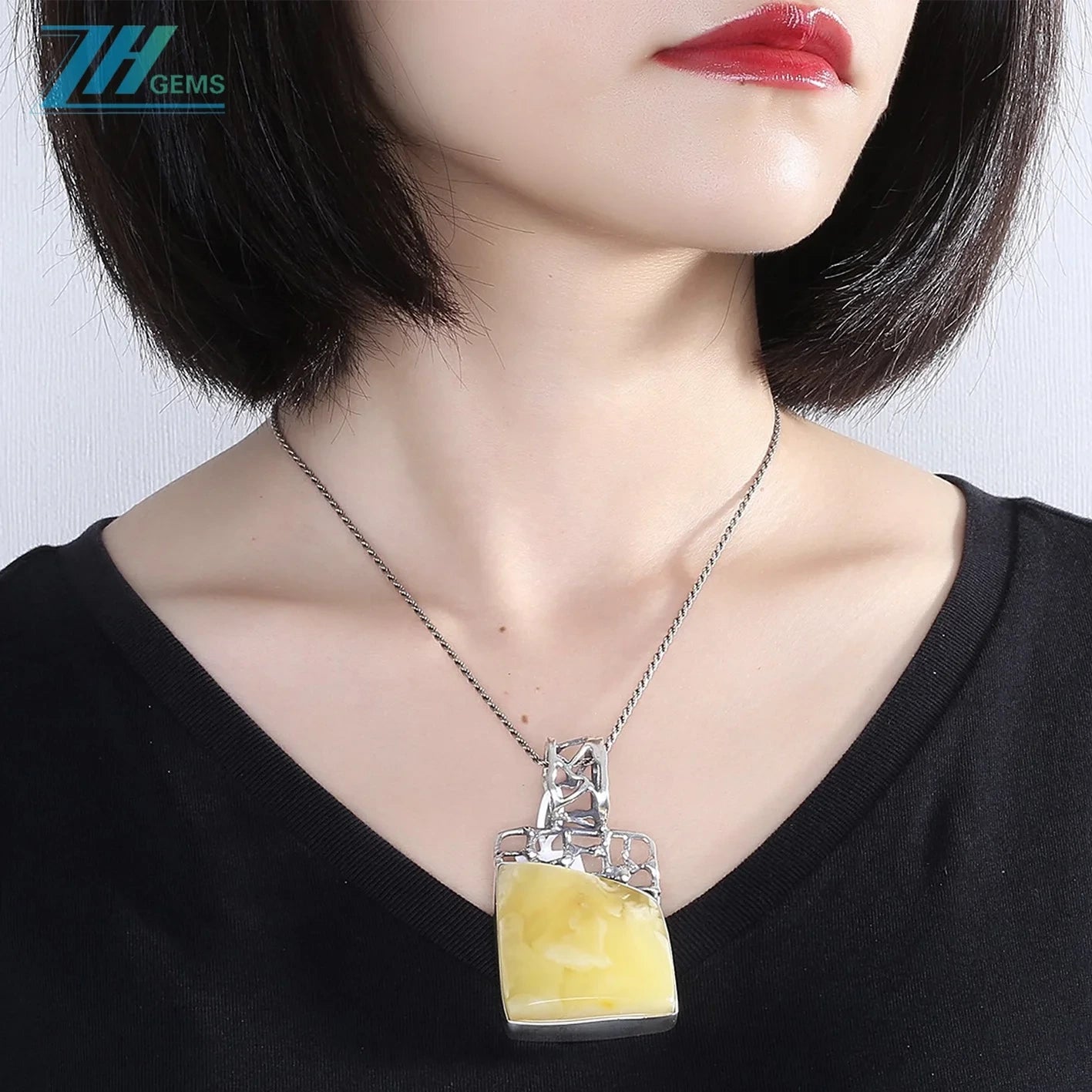 Natural Yellow Amber Pendant Huge Baltic Amber Pendant Jewelry Long Large Classical Handmade 925 Silver As Gift For Her
