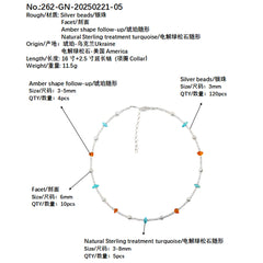 New Chinese Style Collar Made Of Natural Turquoise Amber And S925 Silver Combines Natural Beauty And Classical Design Showing