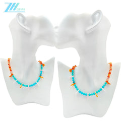 16inch 26.5g Natural Turquoise And Orange Spiny Oyster Color Orange With Blue Necklace Diy Jewelry Making And Beadwork Design