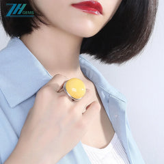 Amber Ring Yellow Color 28.5g Energy Silver With Natural Amber Beads Summer Gift Choice For Family Lover Girlfriend