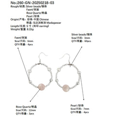 Natural Pearls Natural Rose Quartz Beaded Earrings Simple Style Spring Classic Color Suitable For A Variety Of Occasions