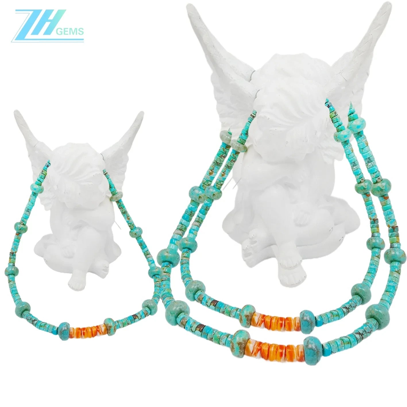 Natural Turquoise Necklace 17g Roundle And Heishi Beads Blue With Orange Color As Gift For Family Summer Good Choice