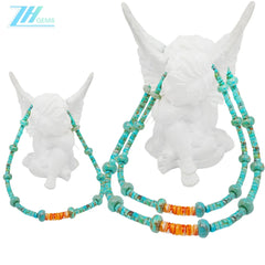 Natural Turquoise Necklace 17g Roundle And Heishi Beads Blue With Orange Color As Gift For Family Summer Good Choice