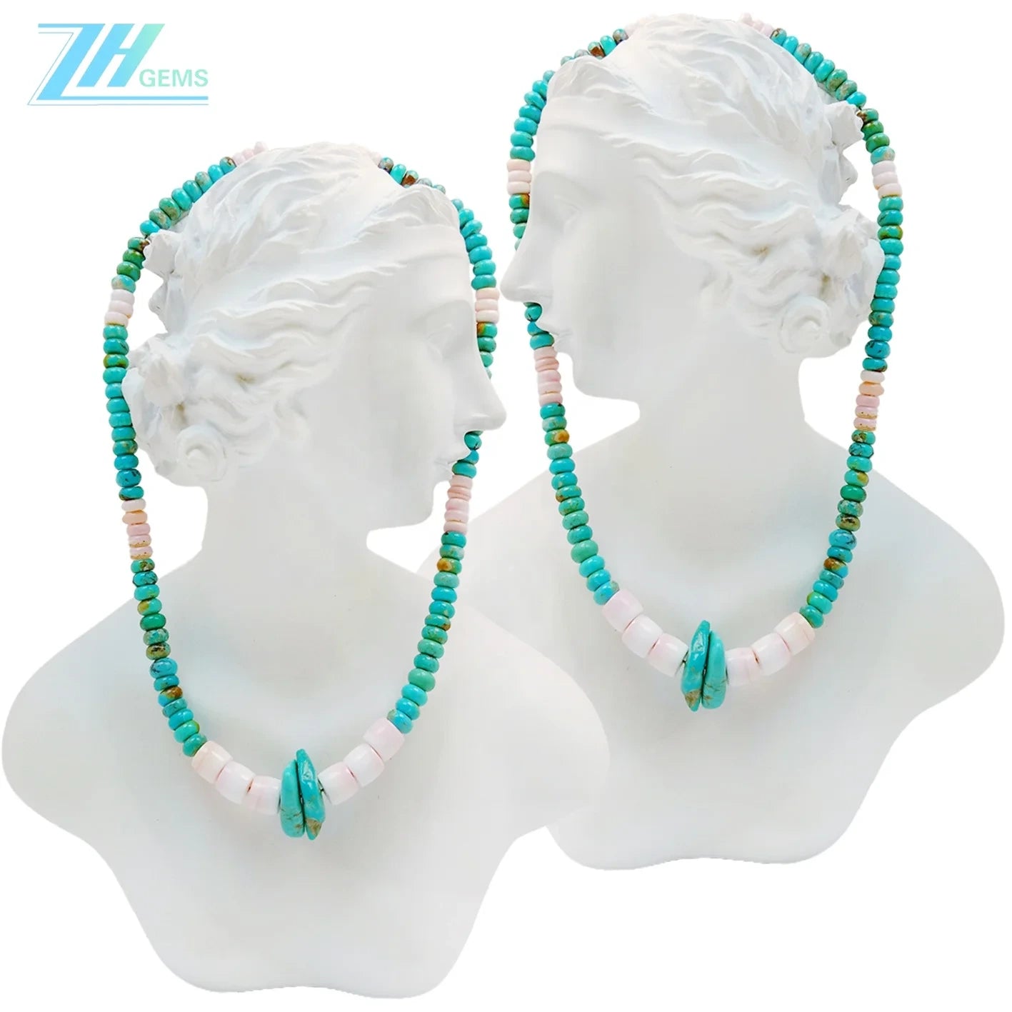 Natural Turquoise And Pink Opal Green Pink Color Round Gemstone Beads Relief Gift For Her Strength Necklace Jewelry Holiday