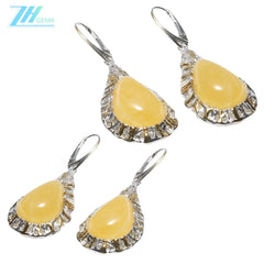 Baltic Amber Earrings Classic Drop Shape Gemstone Elegance Earrings Gift For Wife Girlfriend Sister Mom With Stunning Silver