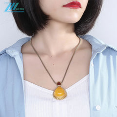 Natural Amber Yellow Colorbaltic Optimized Chanterelle Beeswax Pendant Sterling Silver Gold Setting 18.4g As Gift