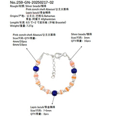 Natural High Quality Lapis Lazuli And Pink Opal Jewelry Bracelet 6.5 Inch S925 Silver Spring New