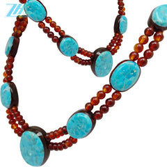Amber Natural Turquoise 25.7g Color Red Match Blue Combination Jewelry Necklace Delicate Gift As Surprising Choice Summer