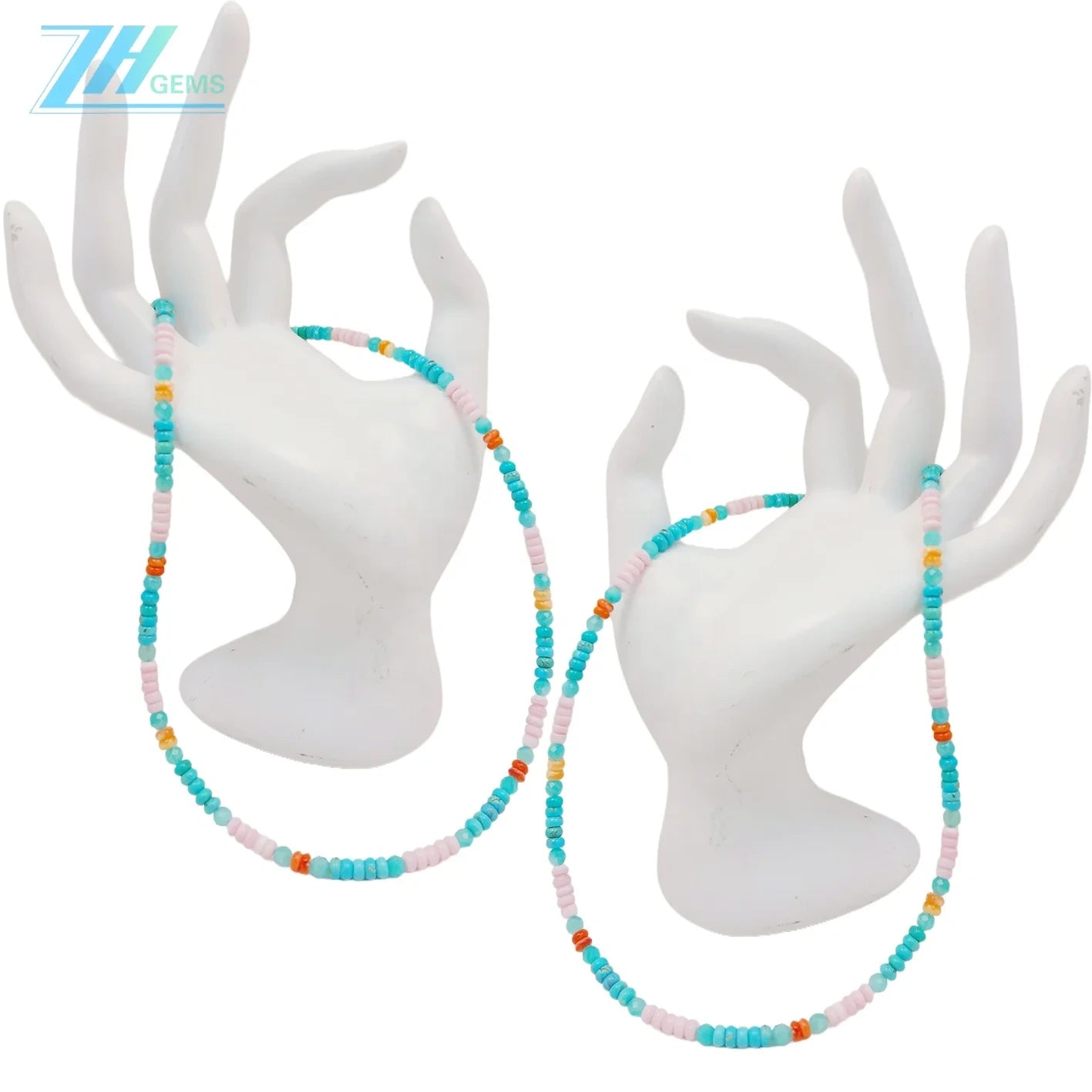 Natural Turquoise Pink Opal With Amazonite Pink Blue Orange Color 16inch Gemstone Necklace Jewelry Handmade Gift Stress Relief