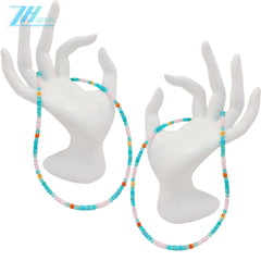 Natural Turquoise Pink Opal With Amazonite Pink Blue Orange Color 16inch Gemstone Necklace Jewelry Handmade Gift Stress Relief