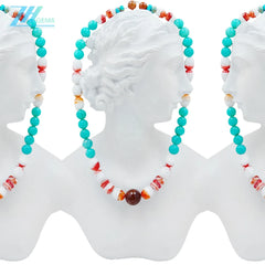 37.7g Natural Turquoise Amazonite Spiny Oyster Color Green Orange Shape Round Barrel Gemstone Necklace Beautiful Jewelry