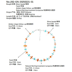 Natural Amber And Turquoise With A Warm And Charming Luster Are Paired With A Dazzling S925 Silver Chain The Unique Design