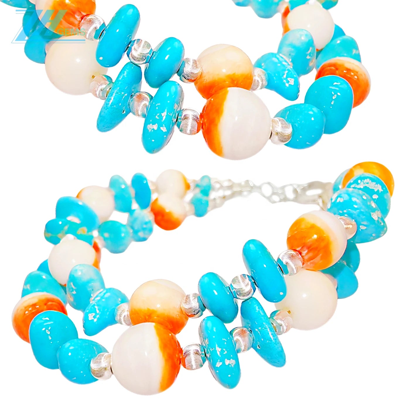 The S925 Silver Double Layer Bracelet Strings Sterling Treatment Turquoise And Natural Orange Spiny Oyster Like A