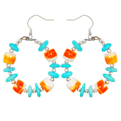 Earrings Are Made Of Natural Sterling Treatment Turquoise And Orange Spiny Oyster Decorated With Threaded Silver Beads
