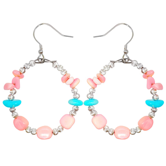 Natural Sterling Treatment Turquoise Earrings With Pink Opal Showing Feminine Beauty Flexible Earrings Sway Gracefully