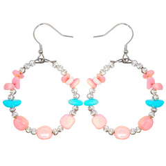 Natural Sterling Treatment Turquoise Earrings With Pink Opal Showing Feminine Beauty Flexible Earrings Sway Gracefully