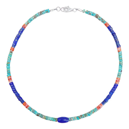 Natural Turquoise Lapis Lazuli And Spiny Oyster Casual Natural Irregular Gemstone Necklace And Green Turquoise Jewelry As Gift