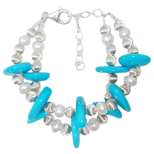 Winter Holiday Gifts Bracelet S925 Silver And Natural Pearl Turquoise Beautiful Bracelet Natural Jewelry Jewelry Design