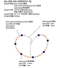 Naturalpink Opal Natural High Quality Lapis Lazuli Beaded Necklace Powder Blue Classic Color S925 Silver Classic