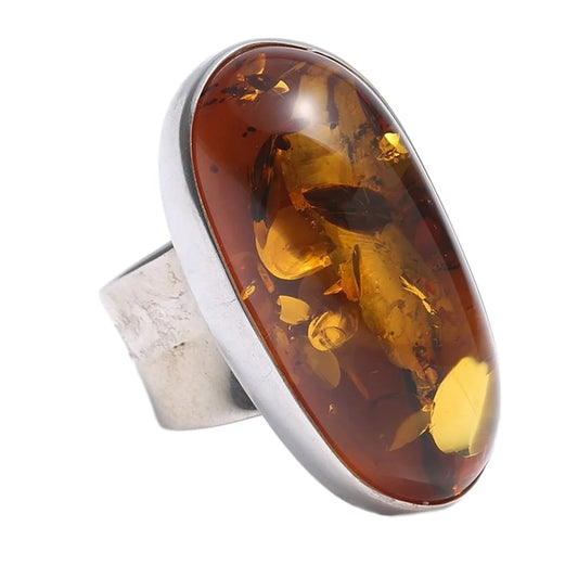 Vintage Amber Silver Ring Various Shades Of Amber Colored Simple Gift Spiritual And Healing Jewelry Flat Back Faceted