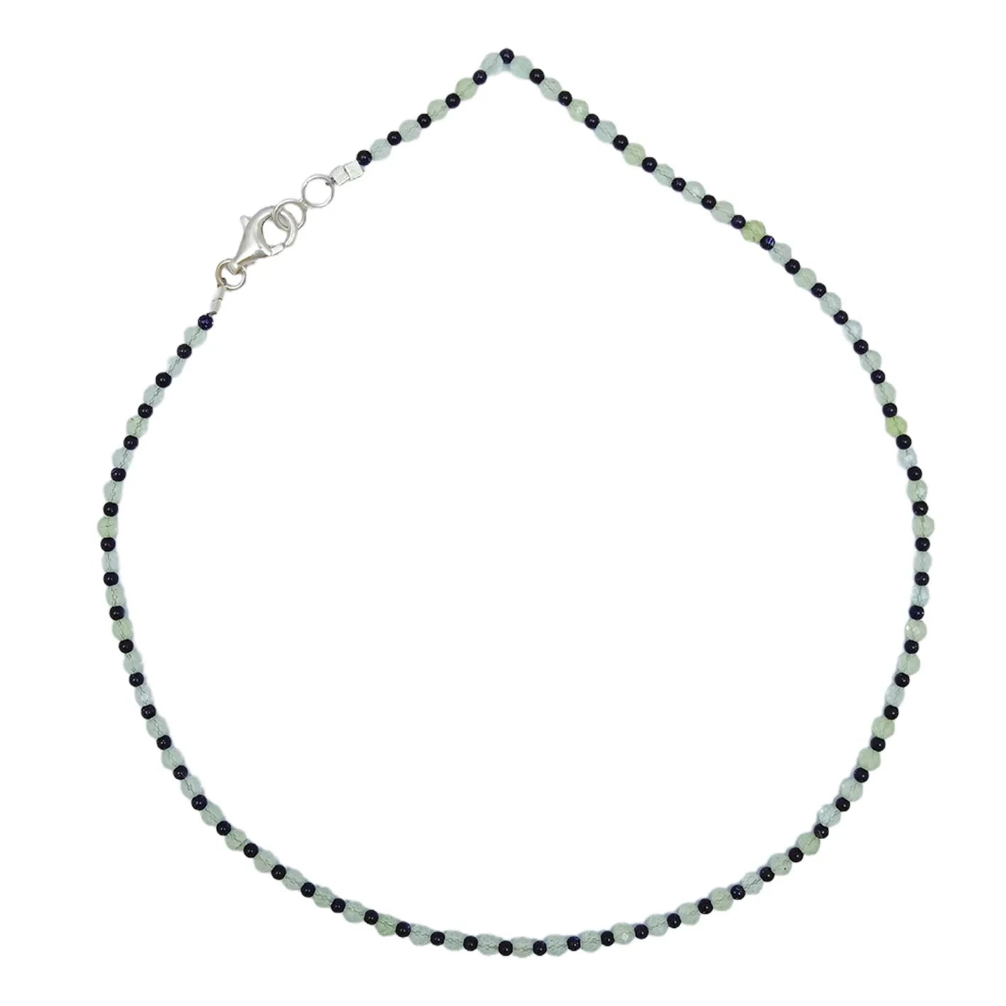 Prehnite Agate Black Beaded Necklace Transparency Gemstone 16inch 6g 925 Sterling Silver Chip Statement Necklace Gift For Her