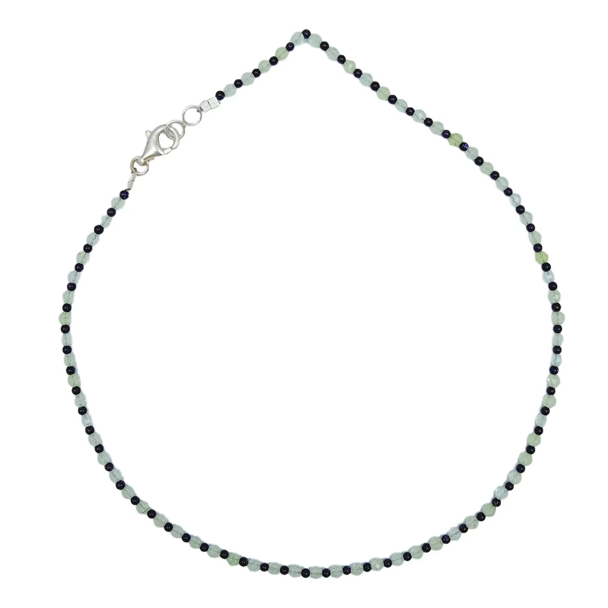 Prehnite Agate Black Beaded Necklace Transparency Gemstone 16inch 6g 925 Sterling Silver Chip Statement Necklace Gift For Her