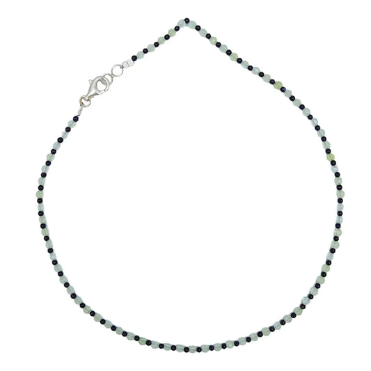 Prehnite Agate Black Beaded Necklace Transparency Gemstone 16inch 6g 925 Sterling Silver Chip Statement Necklace Gift For Her