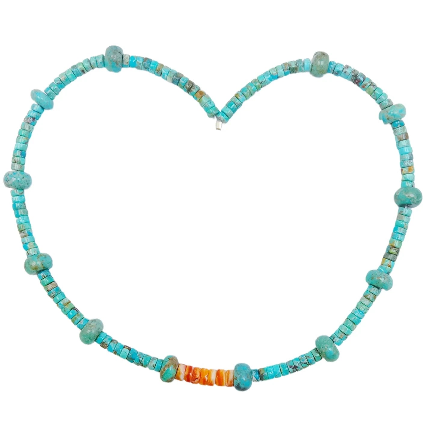 Natural Turquoise Necklace 17g Roundle And Heishi Beads Blue With Orange Color As Gift For Family Summer Good Choice
