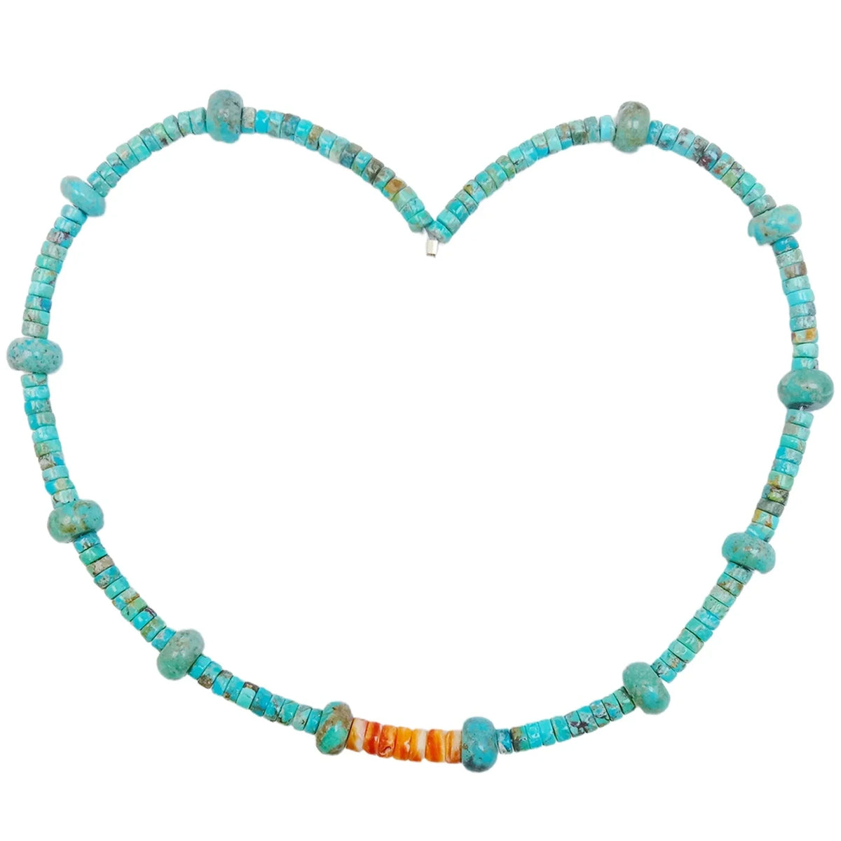 Natural Turquoise Necklace 17g Roundle And Heishi Beads Blue With Orange Color As Gift For Family Summer Good Choice
