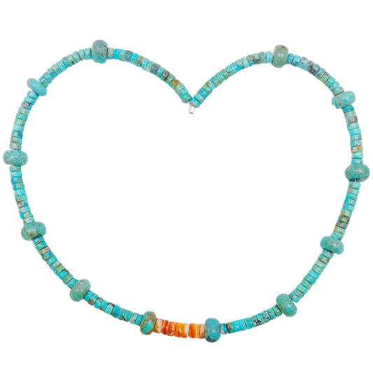 Natural Turquoise Necklace 17g Roundle And Heishi Beads Blue With Orange Color As Gift For Family Summer Good Choice