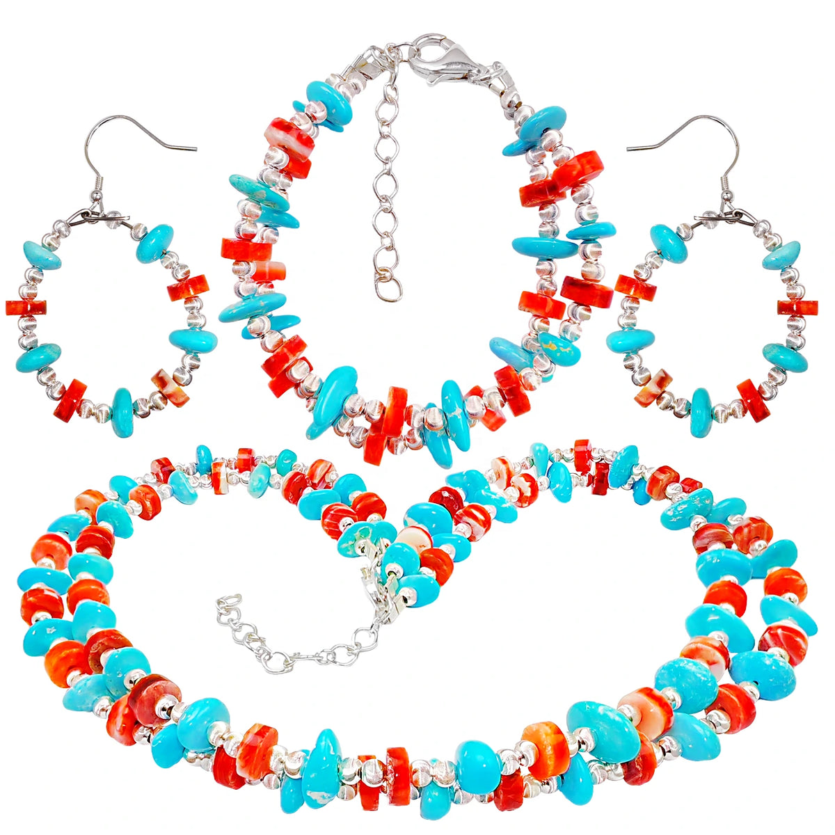 Sterling Treatment Turquoise Red Spiny Oyster And S925 Silver Form A Set With Double Layer Ingenuity It Fully Exudes